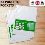 A4 Heavy Duty Clear Plastic Punched Pockets, 11-Hole Poly Wallets Sleeves Filing
