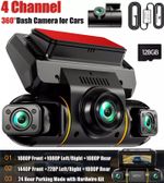 4 Channel Dash Cam 360° Front Rear Inside DashCam, FHD 1080P Car Camera 128GB