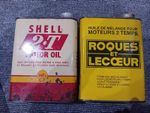 2x French 2ltr Oil Cans SHELL ROQUES Vintage Garage Automobilia Automobilia