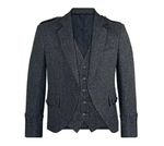 Scottish Men's Charcoal Grey Wool Argyle Kilt Jacket & Waistcoat Highland Attire