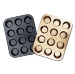 12 Cup Muffin Tray Non Stick Cupcake Baking Tin Pan 35x26cm Black Gold Oven