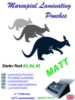 laminating pouches starter pack of MATT A3 A4 A5 with Marsupial  paper carrier