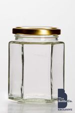 168  x 12oz HEXAGONAL JAM JAR  PICKLE CHUTNEY PRESERVE C/W CHOICE OF LID COLOUR