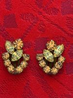 Vintage Austrian Amber and Citrine Rhinestone Clip Earrings