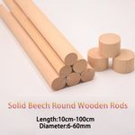 Solid Beech Round Wooden Rods Craft Sticks DIY Model Handmade Dia 6mm-60mm