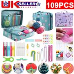 109Pcs Ergonomic Crochet Hook Set 5 Rolls Yarn Knitting Needles Kit for Starters