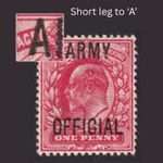 GB KEVII SG O49 Short Leg To 'A' MO20f ARMY OFFICIAL 1d  Scarlet Mint Hinged