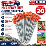 20x Heavy Duty Steel Rock Pegs 20cm Hard Ground Tent Stakes Camping Awning Hooks