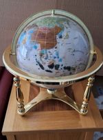 Mother of Pearl, Large semi-precious gemstone Globe, 4 Legs, brass stand Compass
