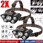 2X Headlamp Super Bright Rechargeable Waterproof Head Torch Headlight USB LED 🔥