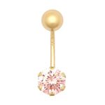 9ct Gold Belly Bar PINK Solitaire Claw Set SOLID 9ct GOLD Genuine Belly Bar