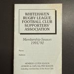 Whitehaven(Rugby League Supporters Association Membership Book Season 91/2)RARE