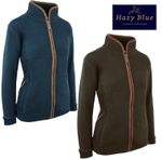 Hazy Blue Phoebe Ladies Full Zip Heavy Fleece Jacket Zip Pockets Brown Trim