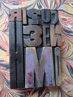 Group of mixed Wooden Letterpress Printers Blocks Type. size 6" x 4"