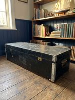 Black vintage wooden carpenters tool chest great side table / storage