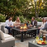 Hortus 3 in 1 Outdoor Fire Pit Table, Large Square Metal Firepit with BBQ Gril