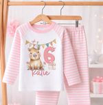 Personalised 6th Birthday Pyjamas Pink PJs Kids Girls Name Age Cotton Striped UK