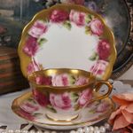Royal Albert Crown China Old English Rose Cup Saucer Plate Trio Heavy Gold