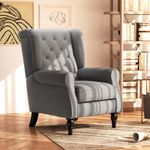 Retro Accent Chair Wingback Armchair with Wood Frame for Living Room Dark Grey