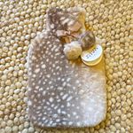 Faux Fur Hot Water Bottle & Cover, Grey/White Spotted Animal Deer Print 