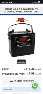2x MK POWERED 12V 55AH AGM MOBILITY SCOOTER BATTERY