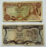 Cyprus 1984–1985 Banknote Pair – 50 Cents & £1 – Central Bank (B163)