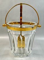 Vintage BACCARAT Crystal Glass / Gold Trim Ice Bucket with Handle