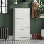 3 Drawer Shoe Cabinet Storage Cupboard Wooden Stand Rack Footwear Unit White