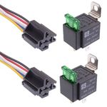 2 x 12V Automotive On/Off Fused Relay 30A 4-Pin with Holder Socket Auto Car
