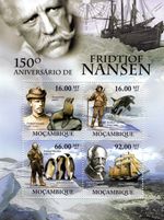 FRIDTJOF NANSEN Polar Explorer Greenland Expedition Stamp Sheet 2011 Mozambique