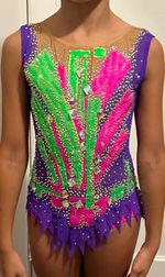 Rhythmic gymnastics leotard  Pink&Purple&Green,  130cm/ torso, Sz 10-13 y.old