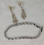 Vintage Rhinestone Tennis Bracelet and Dangle Earrings Jewelry Set Silver Tone