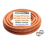 LPG Gas Hose 8mm with 2 Clips EN16436-1 High Pressure Propane Butane Orange Hose