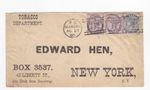 1885 QV 1d LILAC STAMPS ON TOBACCO DEPARTMENT PRINTED COVER TO EDWARD HEN NY USA