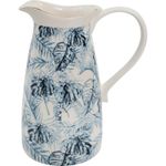 Ceramic Pitcher Blue White Tropical Leaf Pattern Gold Rim Water Jug Decor