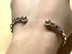 Solid Sterling Silver Stamped Mens Unique Ball Torque Bangle Cuff Bracelet