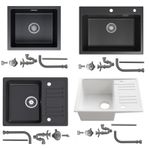 HOROW Single Bowl Black Granite Kitchen Sink, includes Siphon Tube Set 