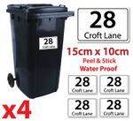 4 x Wheelie Bin Stickers Numbers House Numbers Road Street Name Vinyl Sign