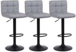 3 X Grey Bar Stools Breakfast Chairs Faux Leather Swivel, Black Metalwork