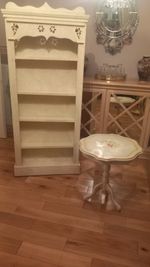 Cream Bespoke Bookcase Unit Shelving With Cream Beechwood Table