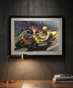 Barry Sheene Kenny Roberts MotoGP A3 print from painting by Greg Tillett poster