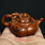3.2 Inch Old Chinese Boxwood Hand Carved pumpkin Pot Shape Netsuke Collection