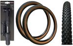 2x Baldys 26 x 2.10 Mountain Bike Off Road Tyres BROWN WALL + MINI PUMP