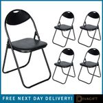 1/2/4/5PCS BLACK FOLDABLE FOLDING PORTABLE CHAIRS WITH METAL FRAME & PADDED SEAT