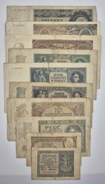 Poland banknote 1_2_5_10_20_50_100_500 zlotych 1940 1941 Set Lot 
