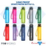 Leak Free Water Bottle 1L Proworks Plastic Sports Bottle Hand Strap BPA Free