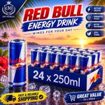 Red Bull Energy Drink Classic 250ml Cans Pack of 24 Original Energy Beverage