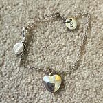 Silver Tone Chain Bracelet Heart Dangle Charm Initial “E” Disc