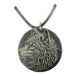 Deep Engraved Natural Slate Wolf Pendant Necklace, 28mm