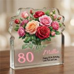 Personalised 80th Birthday Plaque – Roses Floral Gift for Her